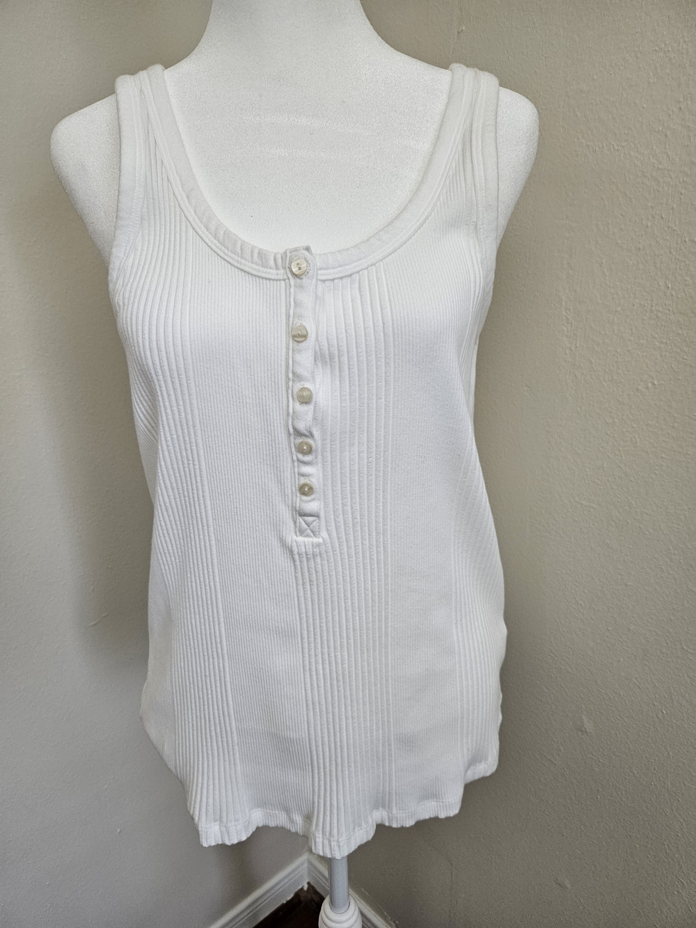Aerie White Ribbed Henley Tank Top